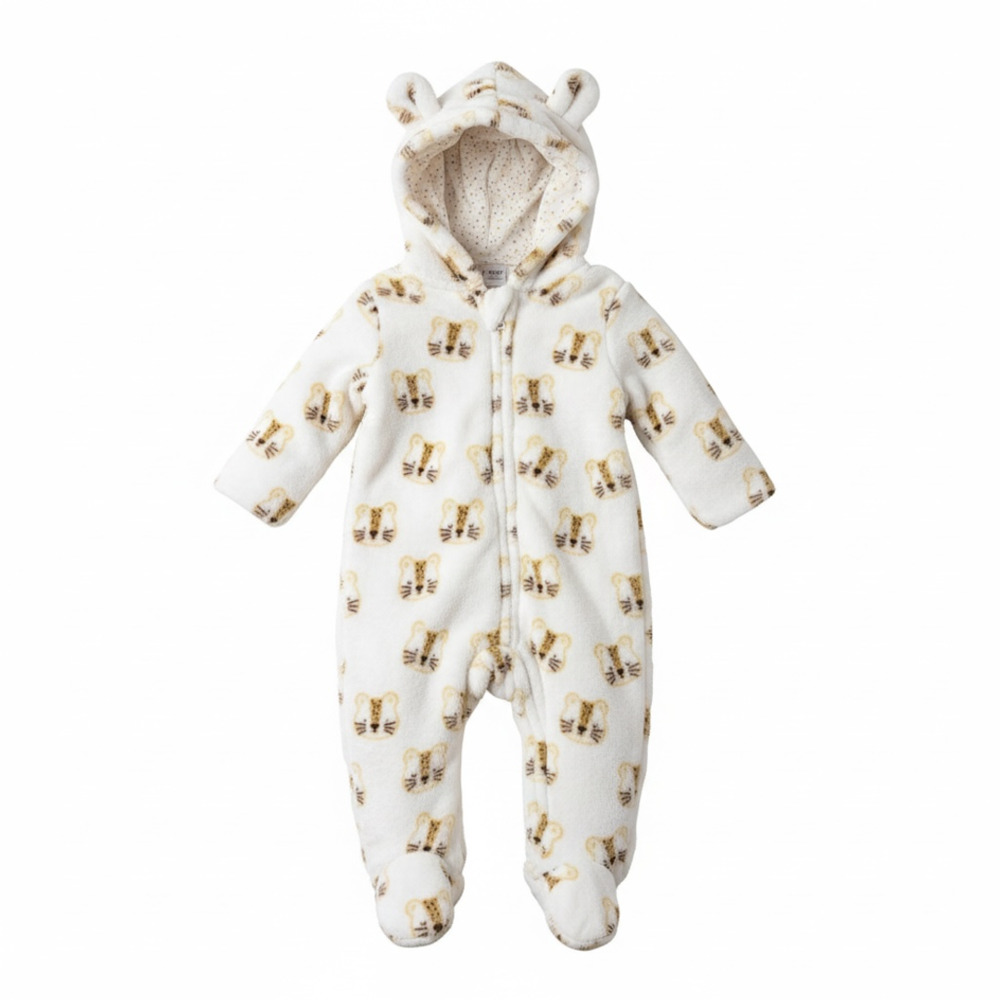 Mick Mack Hooded Footie Jumpsuit Size 0/3 Months White Animal Print